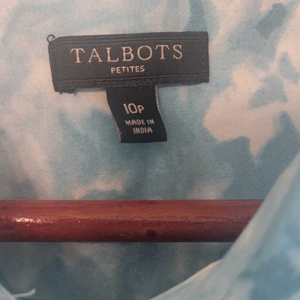 Talbots Floral Camoflauge Ocean Blue Butyon Front‎ Tie Dress Womens 10 Petite - Picture 11 of 13
